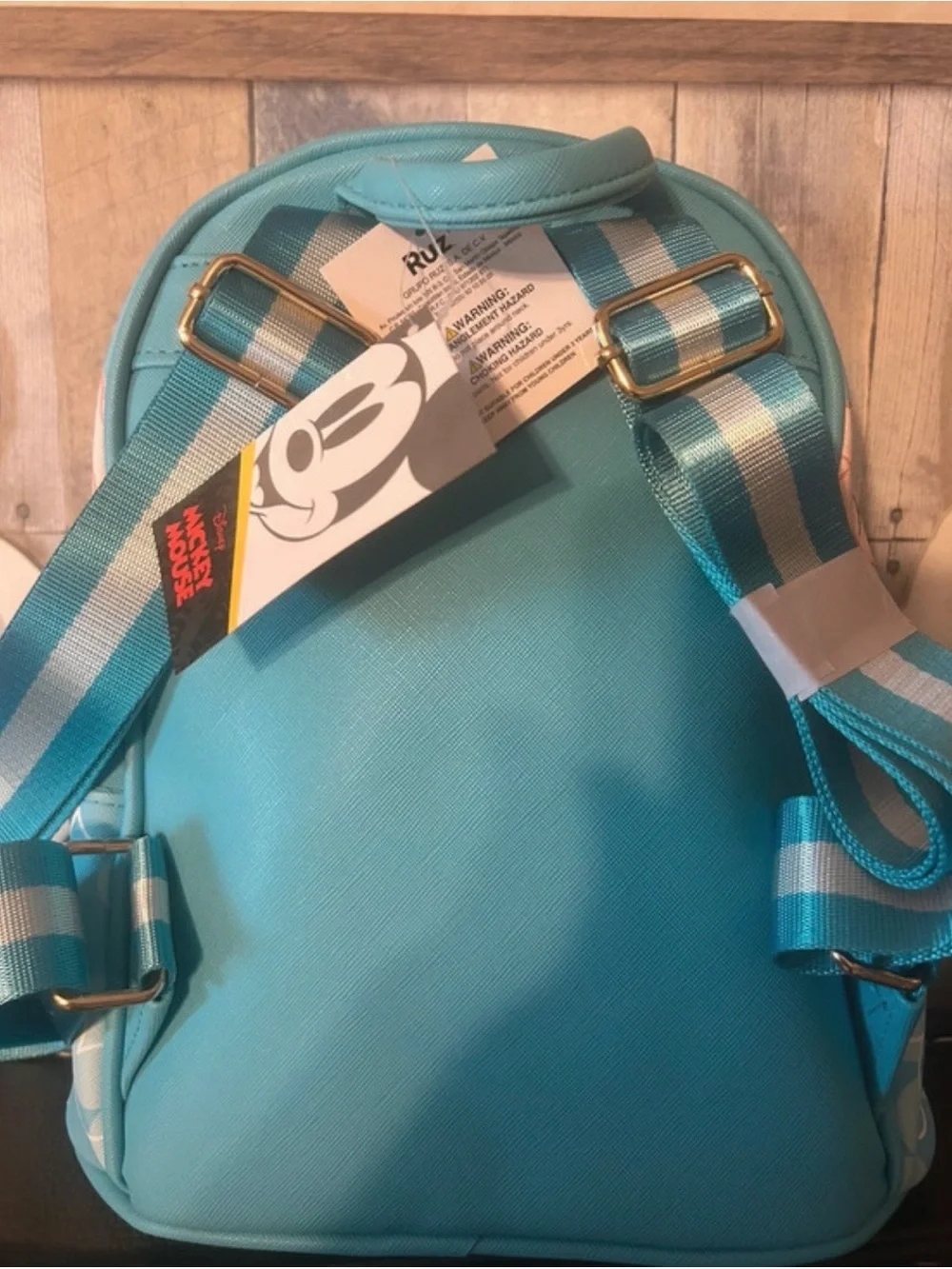 Disney Blue Mickey Mouse Mini Backpack with Gold Accents